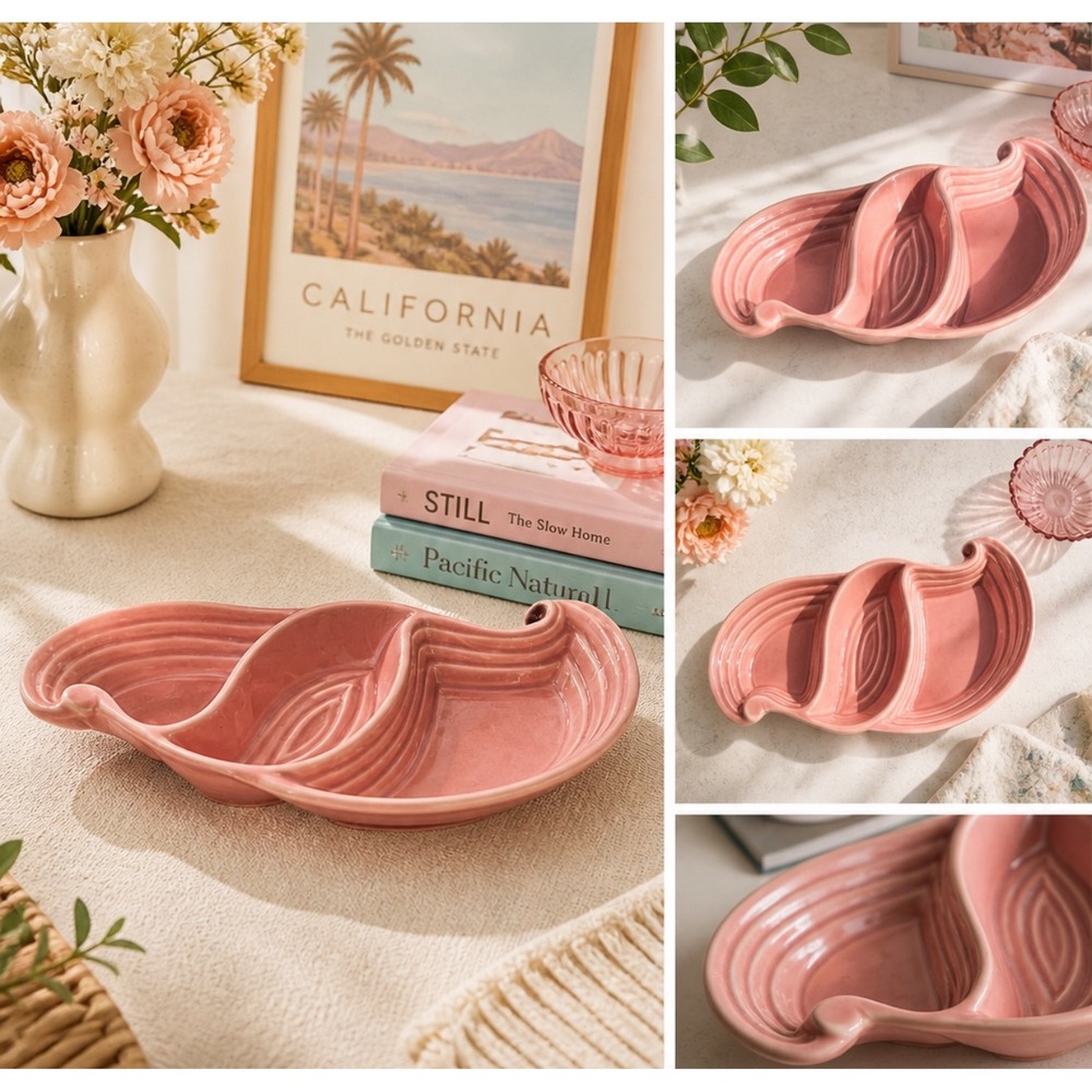 Vgt Miramar of California 742 Pink Peach USA Pottery Tray Divided Dish 1957 14"‎
